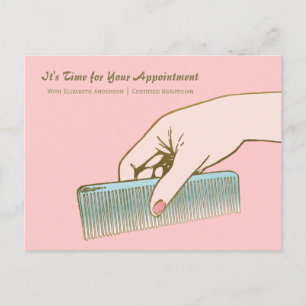 Salon Appointment Reminder Pink Gold Vintage Comb Postcard