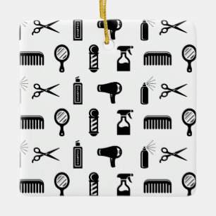 Salon & Barber Hairdresser Pattern CUSTOM COLOR Ceramic Ornament
