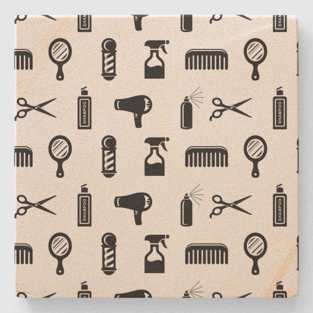 Salon & Barber Hairdresser Pattern CUSTOM COLOR Stone Coaster (Front)