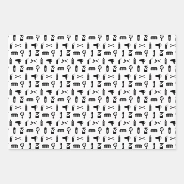 Salon & Barber Hairdresser Pattern CUSTOM COLOR Wrapping Paper Sheet (Front)