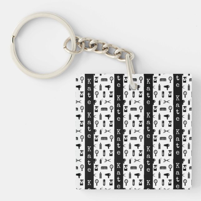 Salon & Barber Hairdresser Pattern CUSTOM NAME Key Ring (Front)