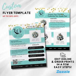 ⭐️SALON BEAUTY TEAL GOLD GIRL Simple LOGO Template Flyer