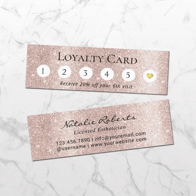 Salon Blush Rose Gold Glitter 6 Punch Customer Loyalty Card (Creator Uploaded)