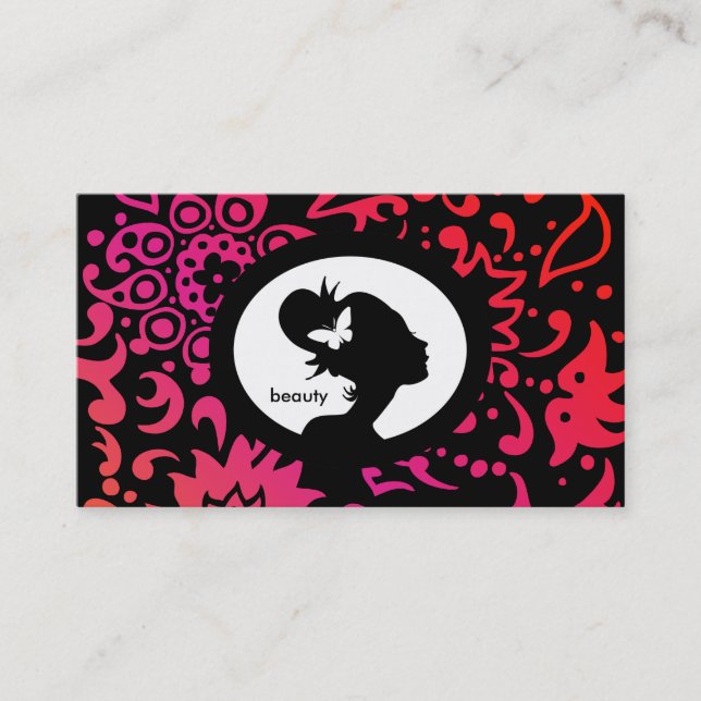 Salon Business Card Butterfly Woman Colourful (Front)