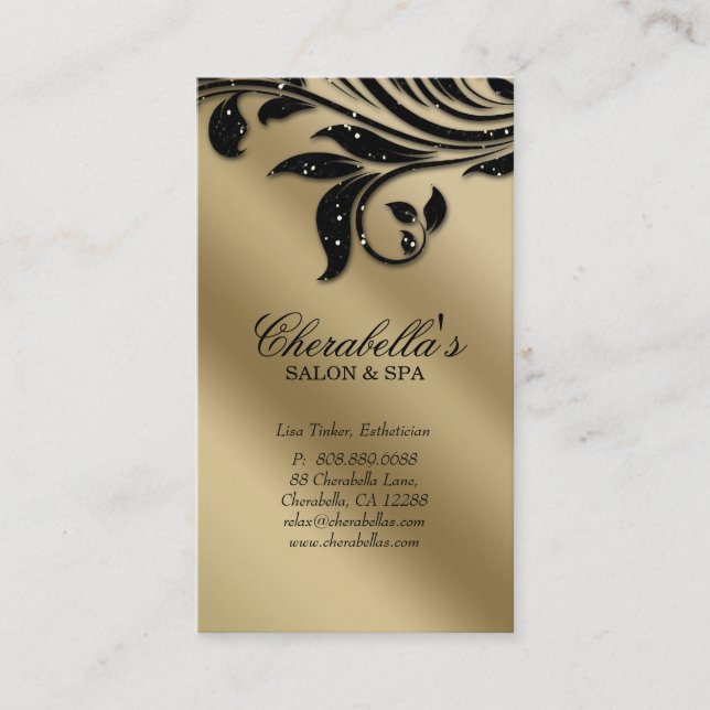 Salon Business Card Elegant Black Silver Gold (Front)