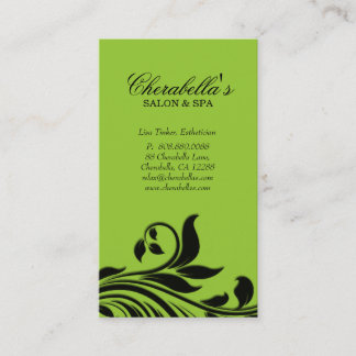 Salon Business Card Elegant Floral Lime Black