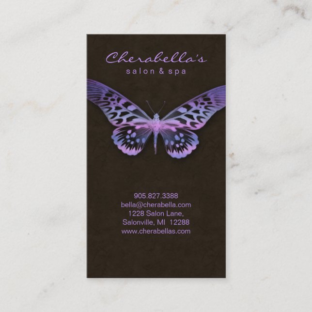 Salon Business Card Spa Butterfly Purple Pink (Front)