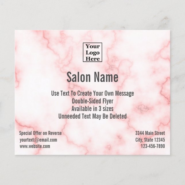 Salon Business Logo Elegant Faux Pink Marble Flyer (Front)