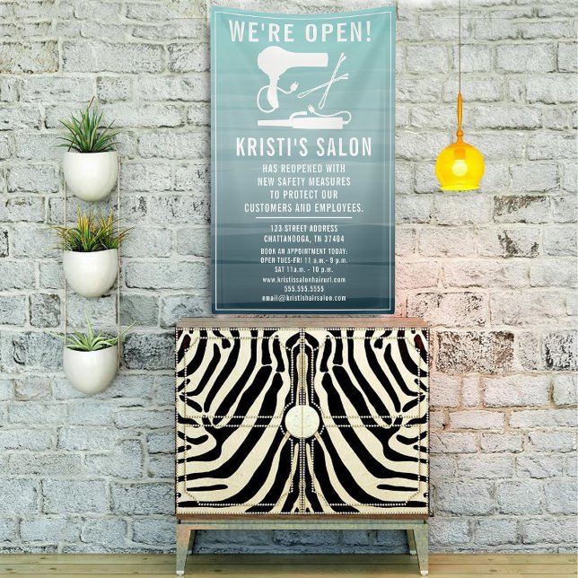 Salon Business We're Open Teal Ombre Banner (Creator Uploaded)