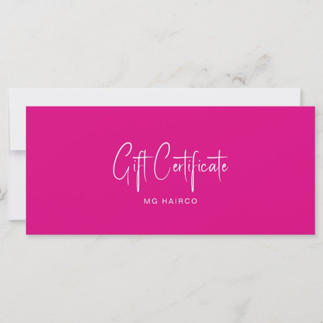 Salon Customer Fuchsia Gift Certificate (Front)