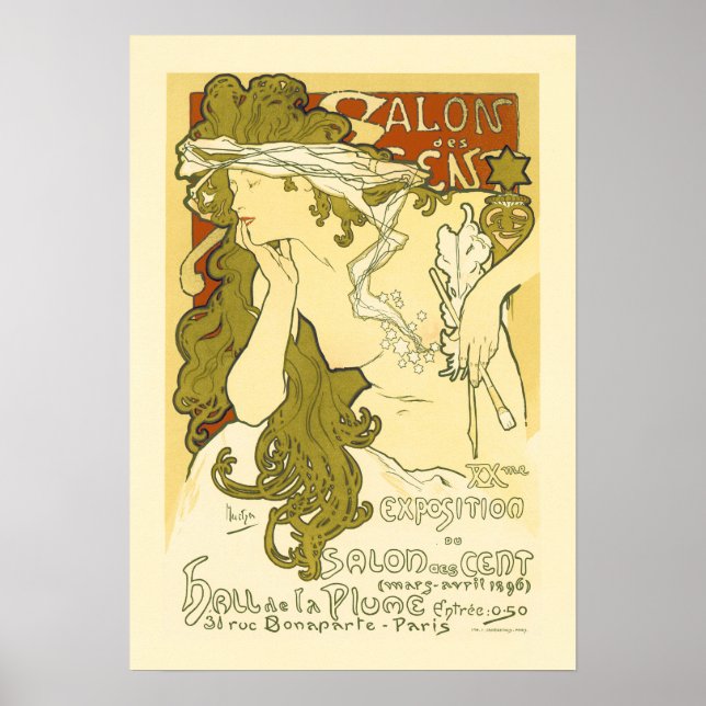 SALON DES CENT 20th Exhibition 1896 Alphonse Mucha Poster (Front)