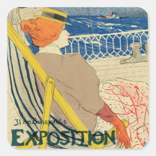 Salon des Cents by Toulouse Lautrec, Art Nouveau Square Sticker