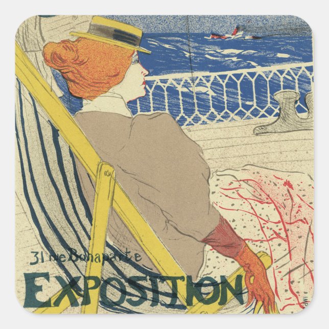 Salon des Cents by Toulouse Lautrec, Art Nouveau Square Sticker (Front)