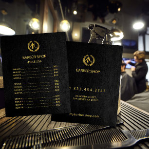 Salon elegant modern black price list service menu