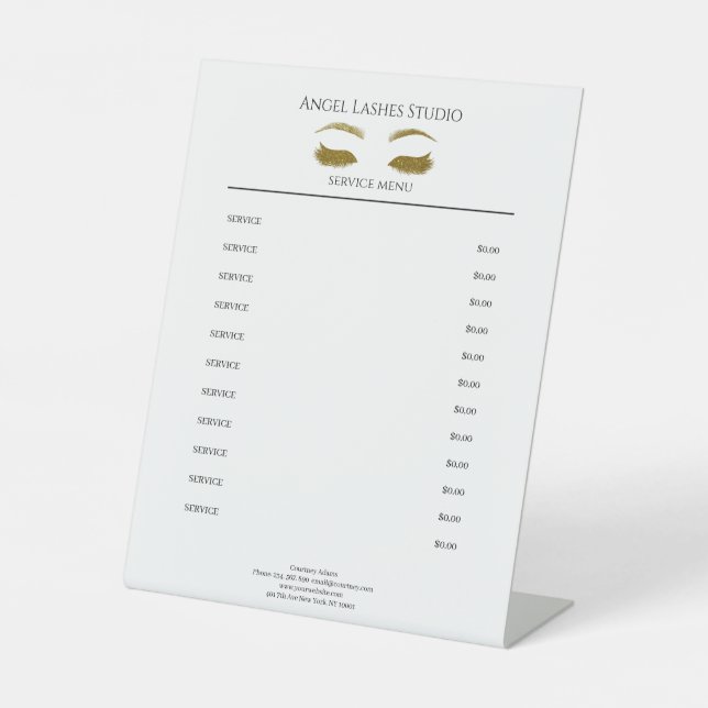 Salon Eye Lashes Extension  Gold Pedestal Sign (Front)