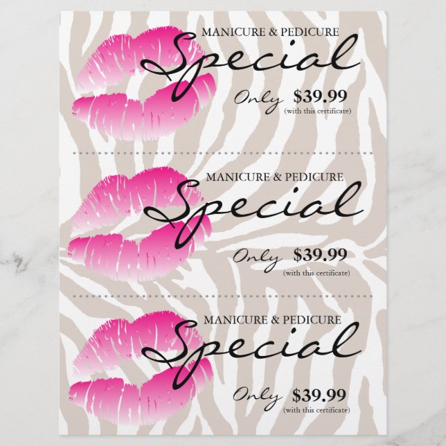 Salon Flyer Spa Lips Pink Zebra Beige (Front)