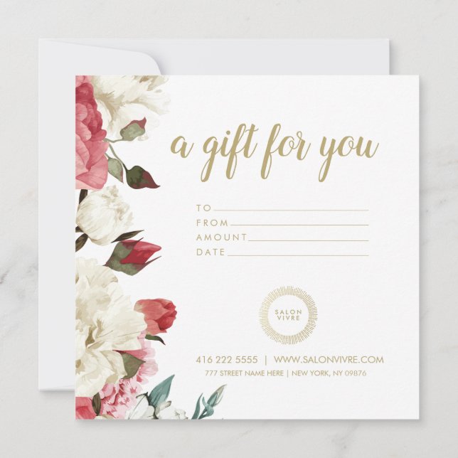 Salon Gift Card Botanical Flowers Stripes (Back)