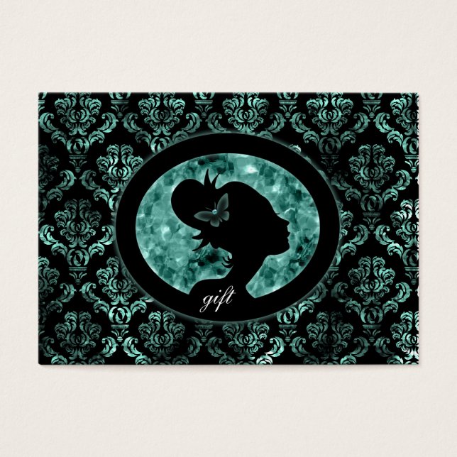 Salon Gift Card Butterfly Vintage Damask Teal (Front)