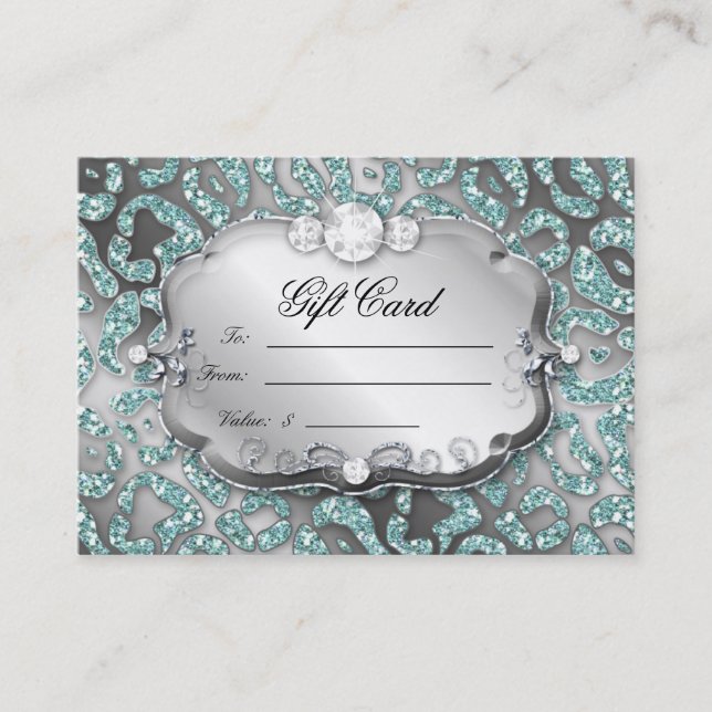 Salon Gift Card Jewellery Leopard Teal Sparkle (Front)