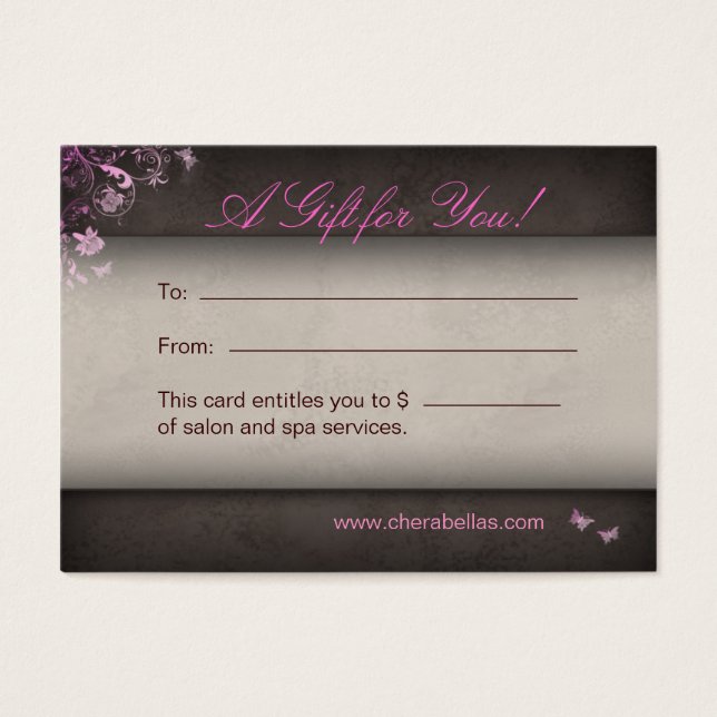 Salon Gift Card Spa Butterfly pink (Front)