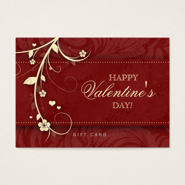 Salon Gift Card Spa Flower Floral Red Hearts Cream (Front)