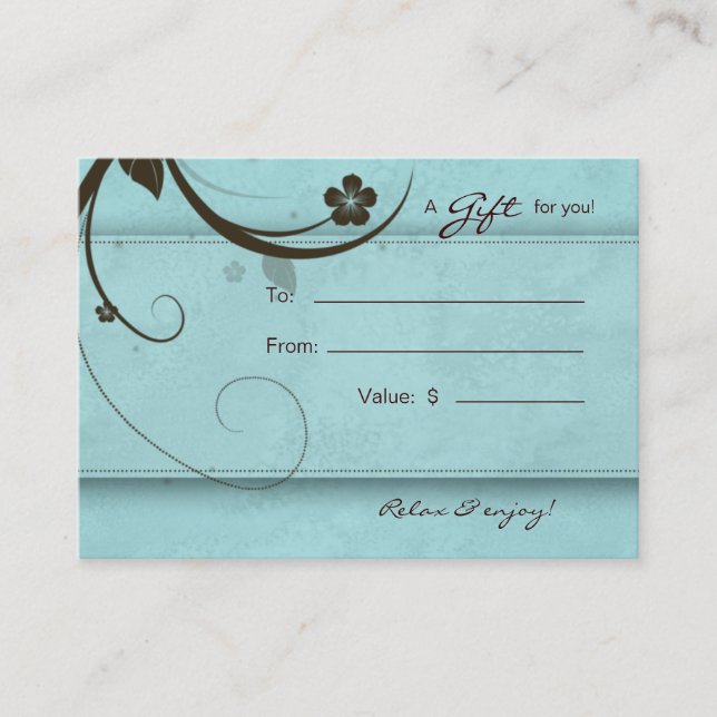 Salon Gift Card Spa Flower watery blue (Front)