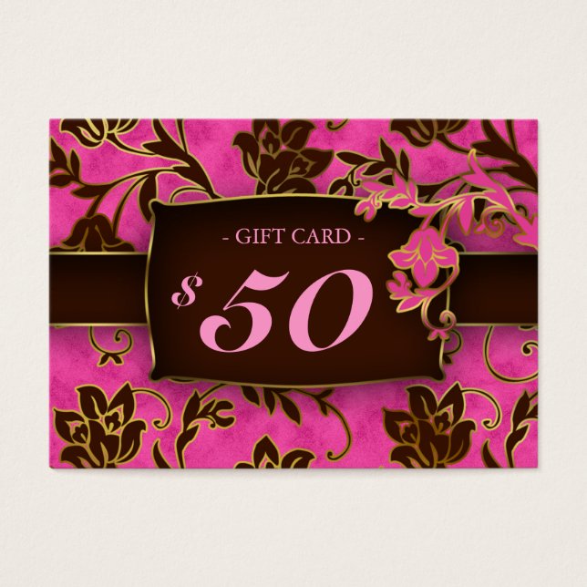 Salon Gift Card Spa Gold Floral Pink Brown $50 (Front)