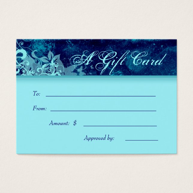 Salon Gift Card Spa Grunge Floral Blue Denim (Front)