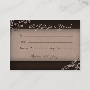 Salon Gift Card Spa Linen Floral Brown Beige