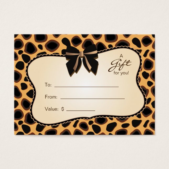 Salon Gift Card Spa Valentine's Day Cheetah Animal (Front)