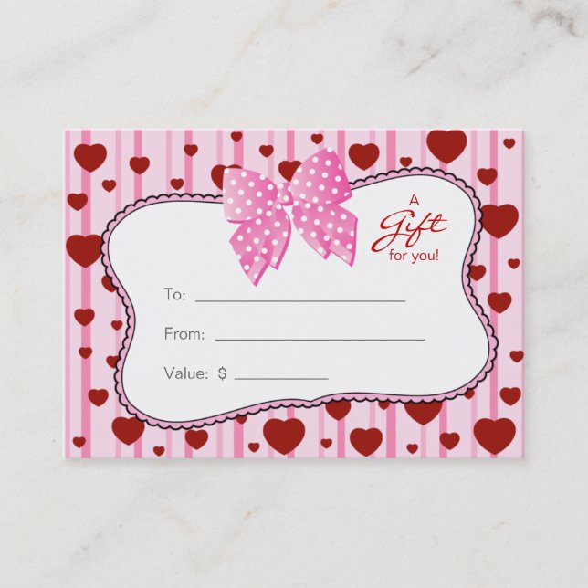 Salon Gift Card Spa Valentine's Day Red Hearts (Front)