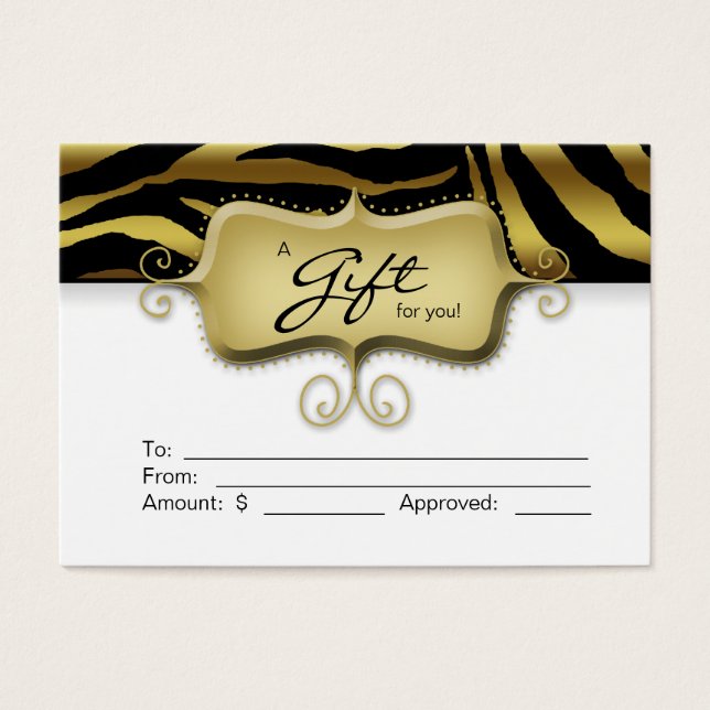 Salon Gift Card Spa Zebra Animal Gold Black (Front)
