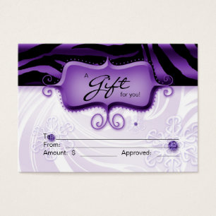 Salon Gift Card Spa Zebra Animal Purple Black Xmas