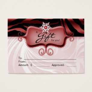 Salon Gift Card Spa Zebra Animal Red Black Xmas 2