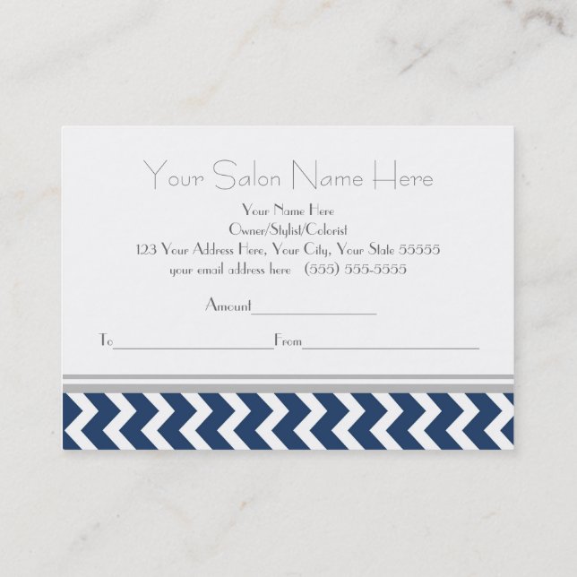 Salon Gift Certificate Blue Grey Chevron (Back)