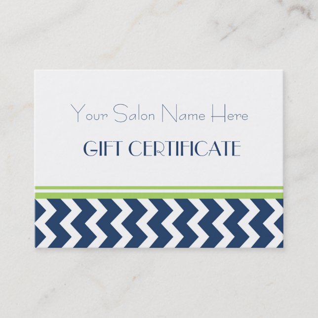 Salon Gift Certificate Lime Blue Chevron (Front)