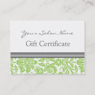 Salon Gift Certificate Lime Grey Damask