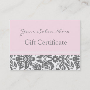 Salon Gift Certificate Pink Grey Damask