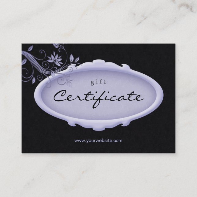 Salon Gift Certificate Spa Floral Purple Black (Front)