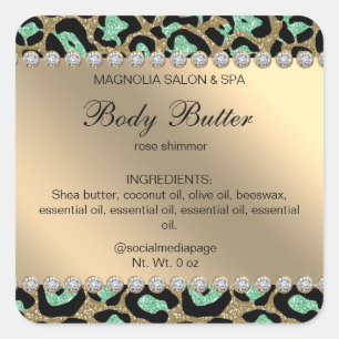 Salon Glitter Leopard Mint Green Square Sticker