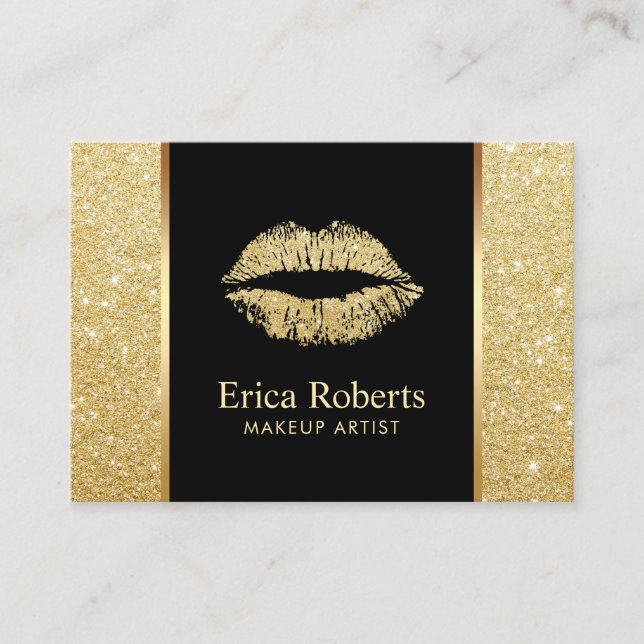 Salon Gold Glitter Lips Makeup Artist Appointment Card (Front)
