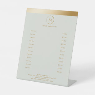 Salon Grey Green Gold Stripe Monogramm Circle Pedestal Sign