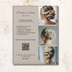 Salon Hair Stylist Services 3 Photos QR Beige Flyer