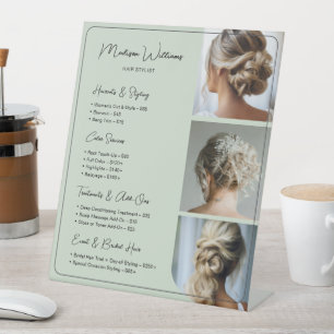 Salon Hair Stylist Services Price List Sage Green Pedestal Sign