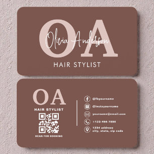 Salon Hair Stylist Terracotta QR Code Business Card