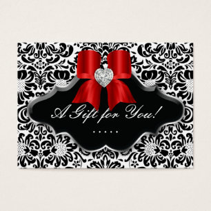 Salon Jewellery Gift Card Bow Floral Damask Red Bl