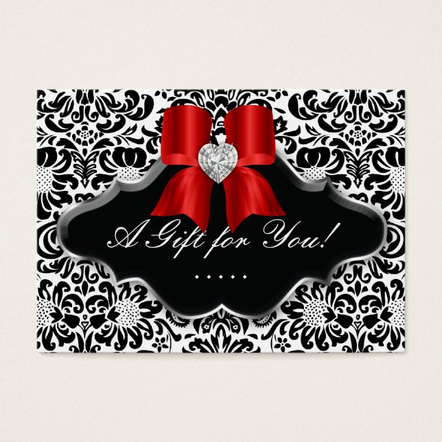 Salon Jewellery Gift Card Bow Floral Damask Red Bl (Front)
