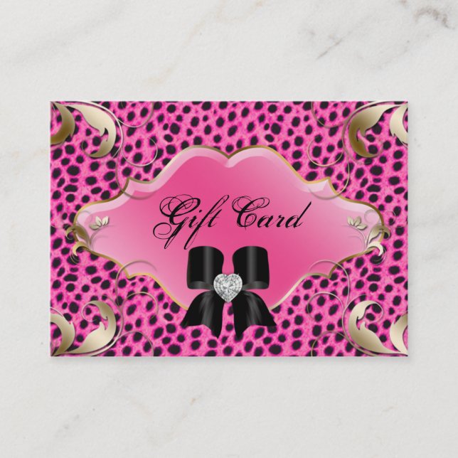 Salon Jewellery Gift Certificate Leopard Pink Bow (Front)