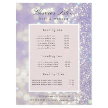 salon luxurious shimmer pastel price card