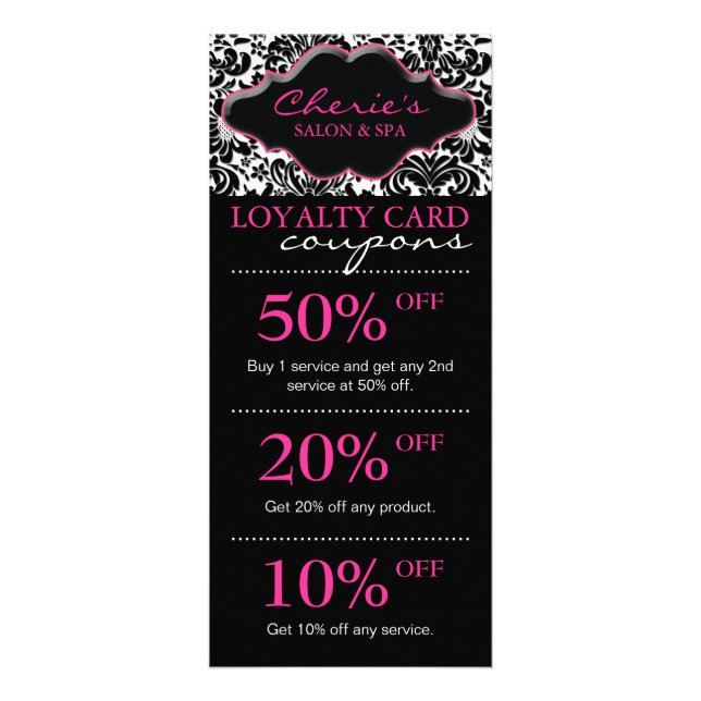 Salon Marketing Cards Damask Pink Floral (Front)